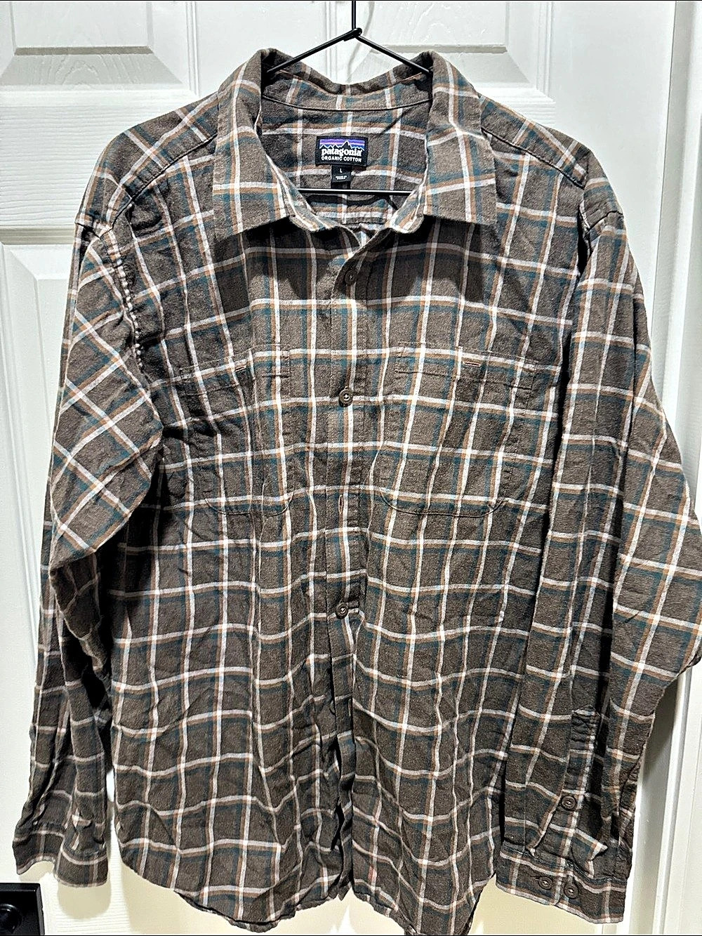 Patagonia Organic Cotton Fjord Flannel Shirt Brown & Blue Large